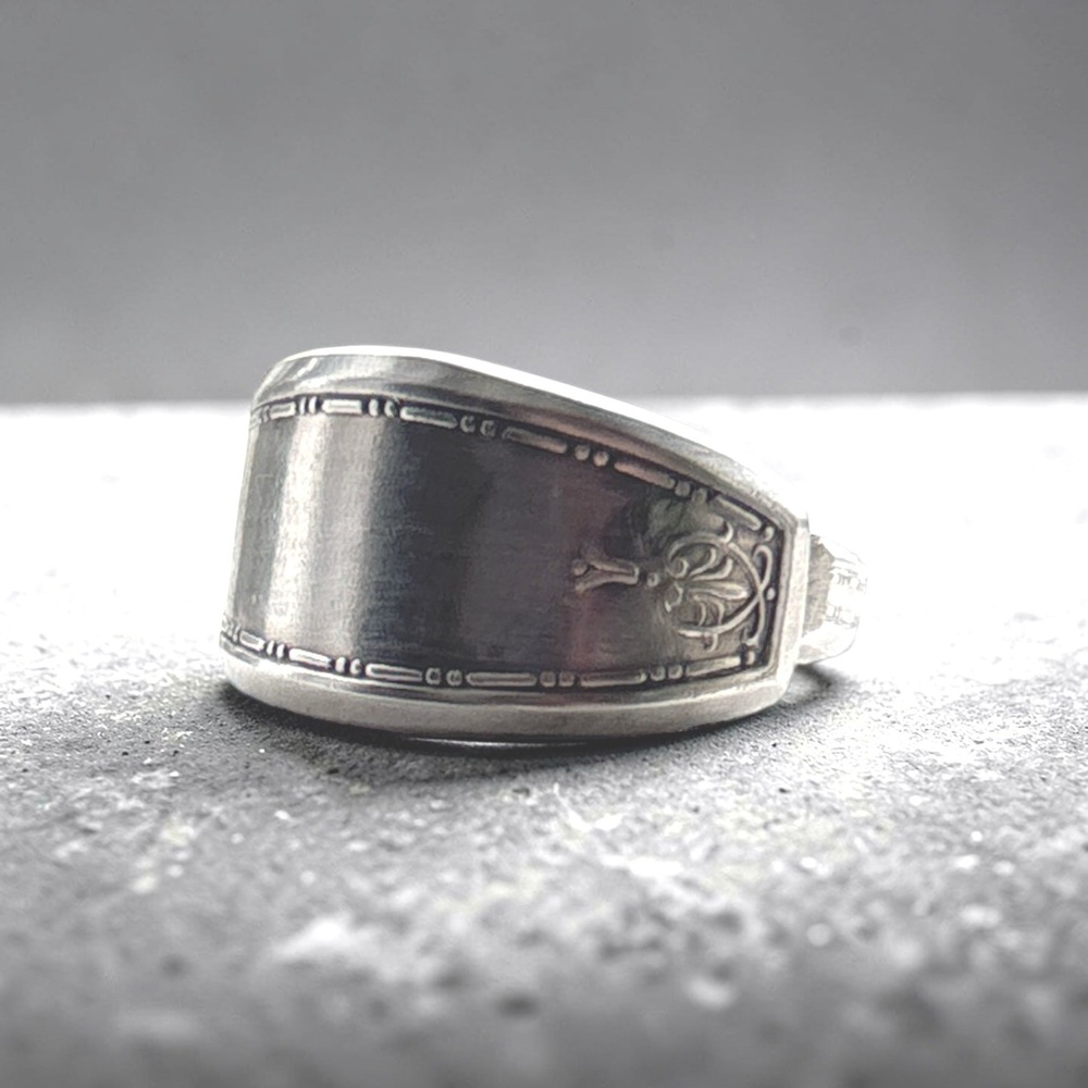 Vintage Silverplate Spoon Ring Floral Scroll Pattern Handmade Bypass Ring Size 6
